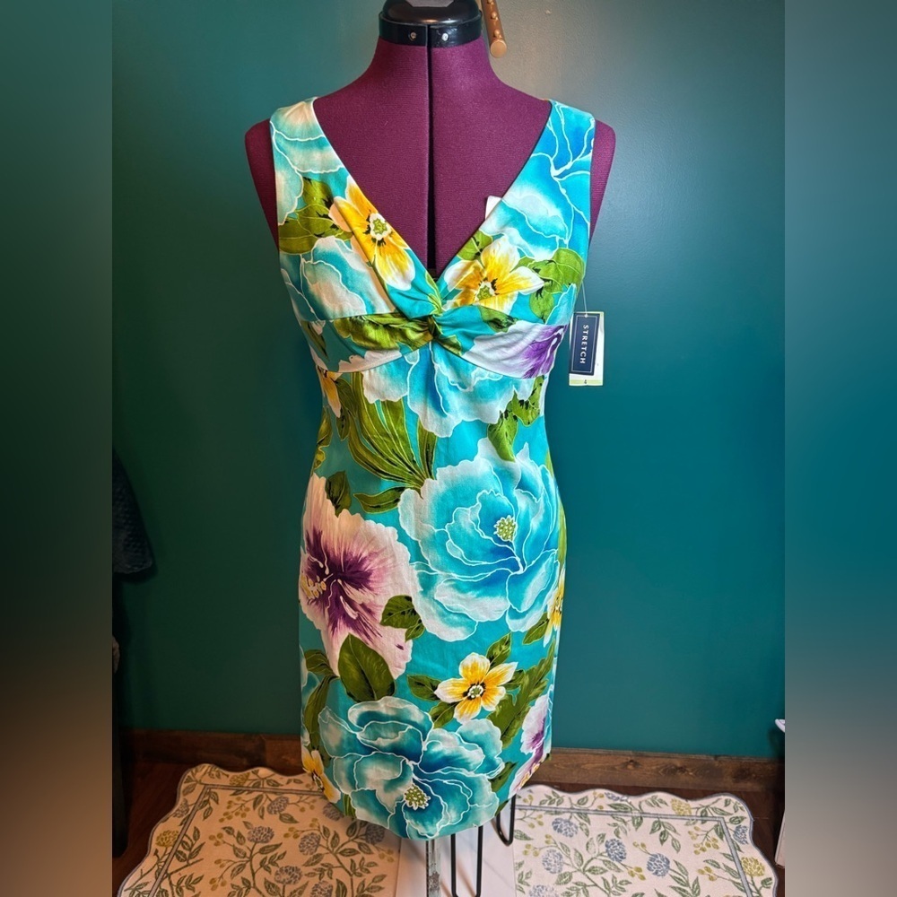 Jones New York Tropical Vibrant Floral Stretch Dress
